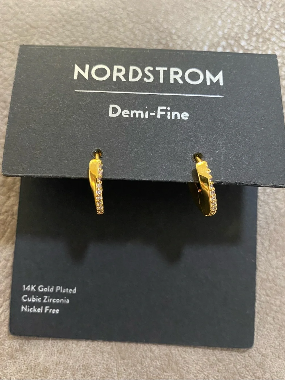 Nordstrom Demi-Fine Gold Plated Cubic Zirconia Huggie Hoop Earrings NWT